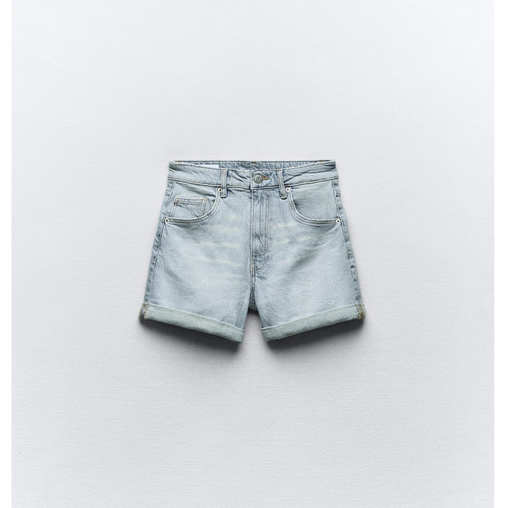 Zara Light Blue Denim Shorts with Rolled Cuff